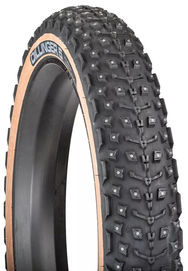 45NRTH Dillinger 5 Tire – 27.5×4.5 Tubeless Folding Tan 60 TPI 252 Concave Carbide Aluminum Studs