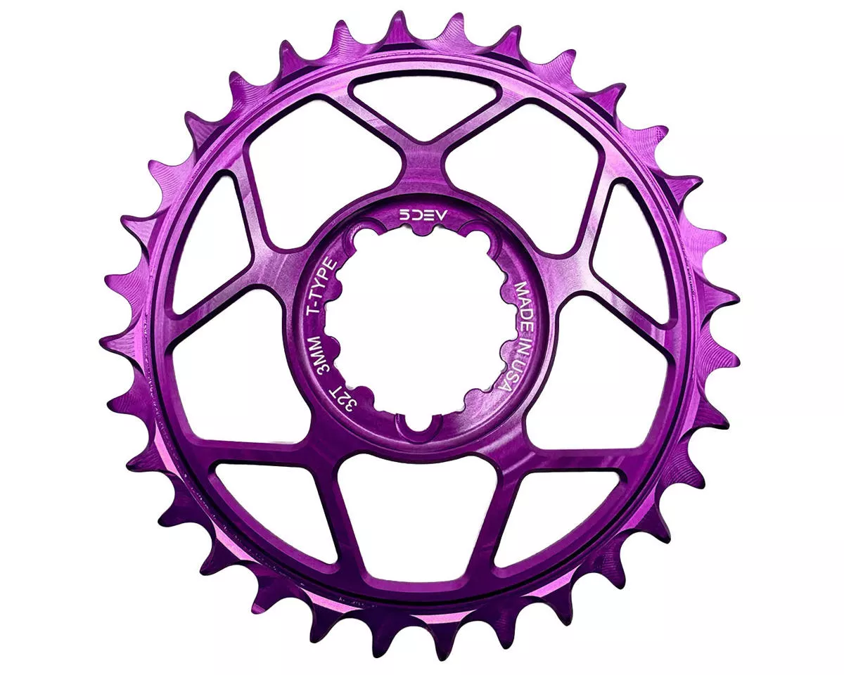 5Dev T-Type 3-Bolt Chainring (Purple) (3mm Offset) (32T)