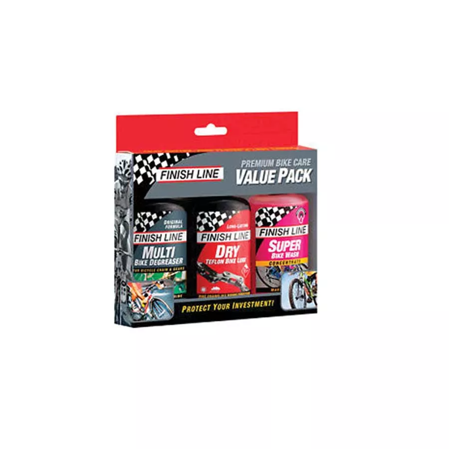 Finish Line Bike Care Value Pack Includes DRY Chain Lubricant EcoTech Degreaser Super Bike Wash Cleaner