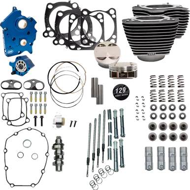 S&S Cycle 129" Power Package Engine Performance Kit - Chain Drive - Oil Cooled - Highlighted Fins - M8 310-1223