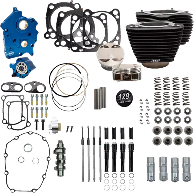 S&S Cycle 129" Power Package Engine Performance Kit - Chain Drive - Oil Cooled - Non-Highlighted Fins - M8 310-1226