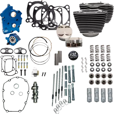 S&S Cycle 132" Power Package Engine Performance Kit - Chain Drive - Oil Cooled - Highlighted Fins - M8 310-1231