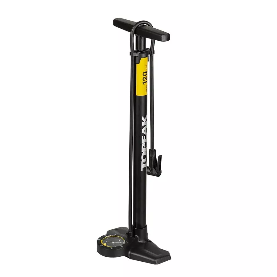 Topeak Joeblow Urban Ex Floor Pump - Steel Barrel / Plastic Base3.5" Base Mount Gauge 120 Psi /8 Bar Smarthead BLK/Sand